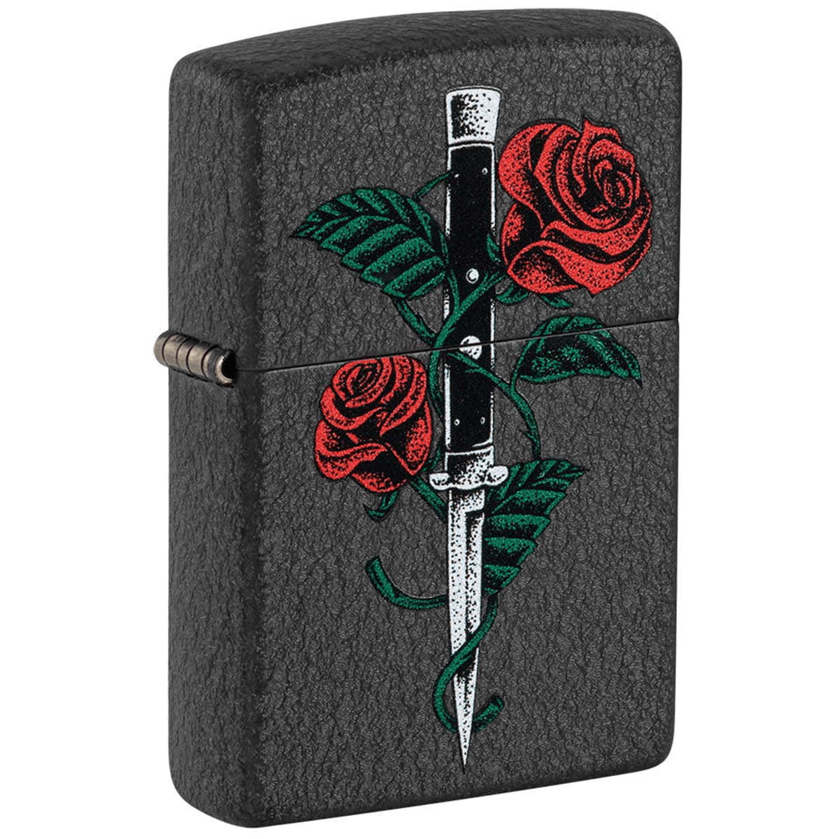 Zippo Black Crackle Rose Dagger Tattoo Design
