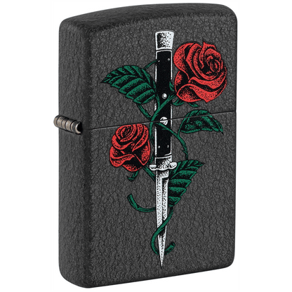 Zippo Black Crackle Rose Dagger Tattoo Design