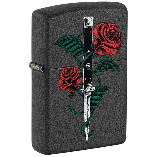 Zippo Black Crackle Rose Dagger Tattoo Design