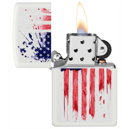 Zippo White Matte Us Flag Design