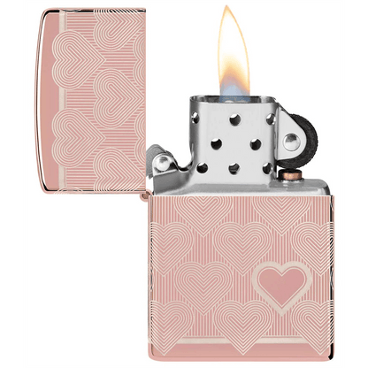 Zippo High Polish Rose Gold Heart Design