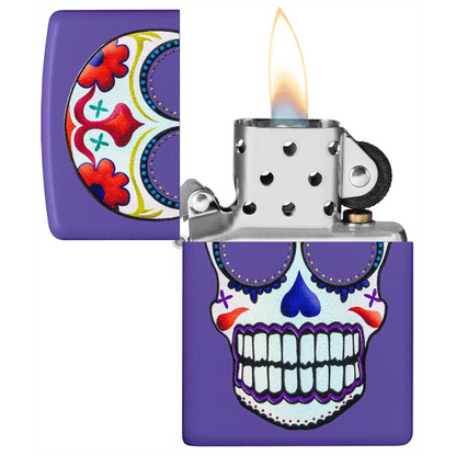 Zippo Purple Matte Sugar Skull Desgin
