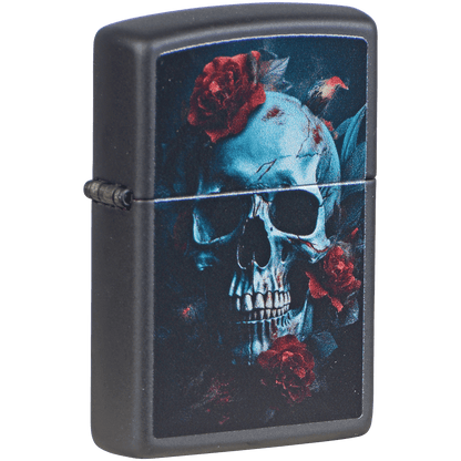 Zippo Pk Collection Clack Rose With Skull Matte Black.