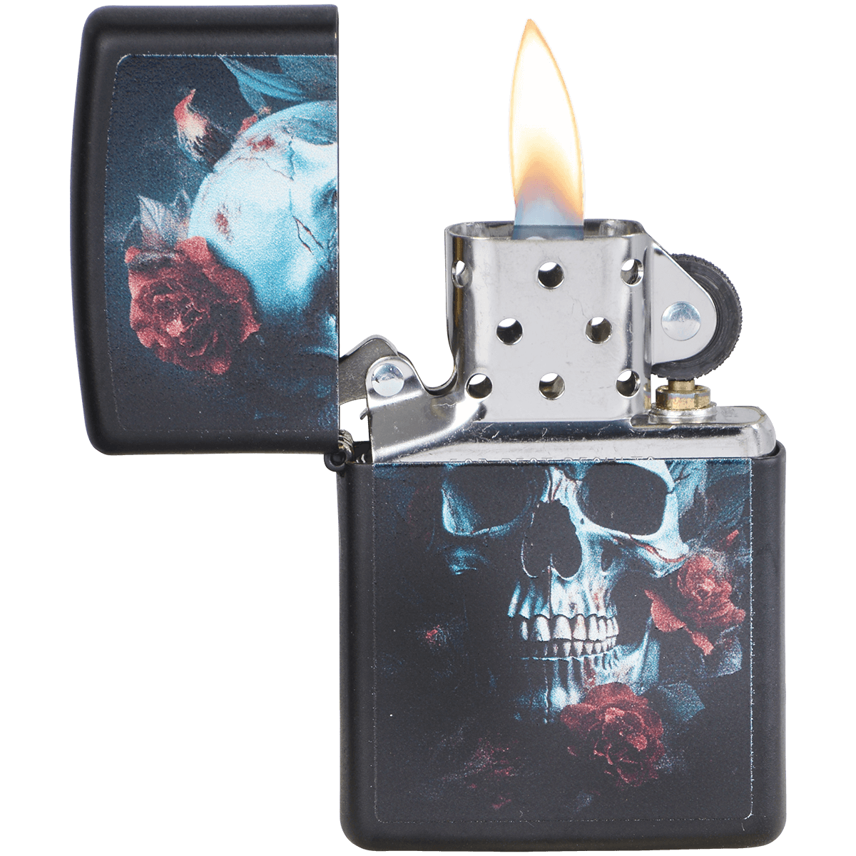 Zippo Pk Collection Clack Rose With Skull Matte Black.