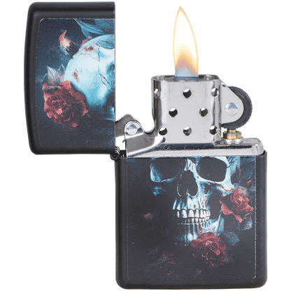 Zippo Pk Collection Clack Rose With Skull Matte Black.