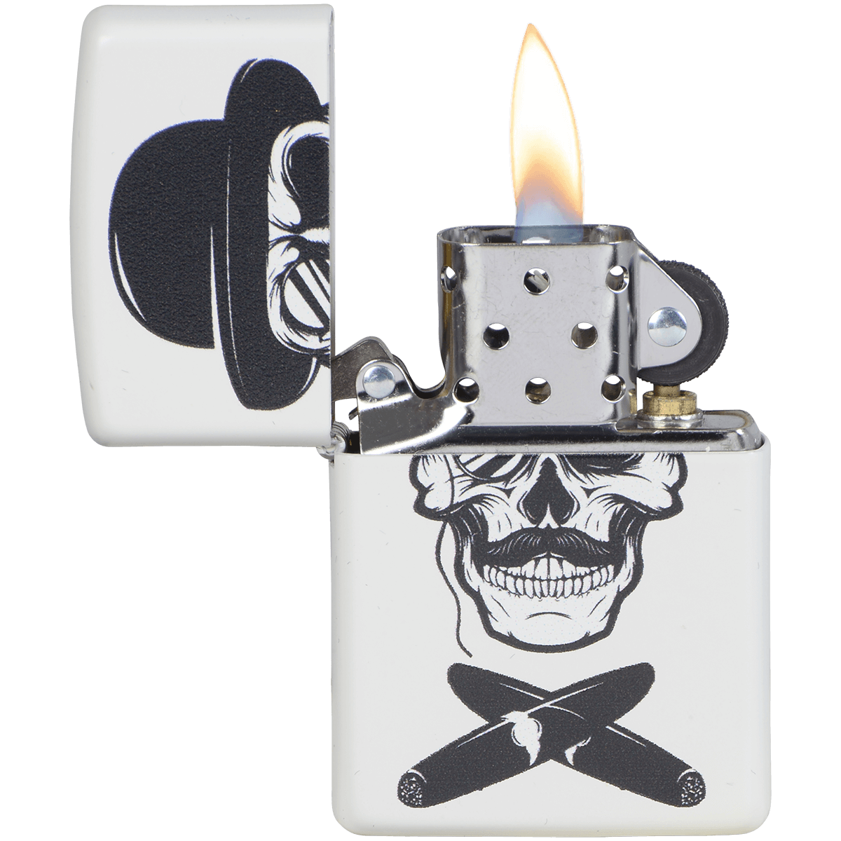 Zippo Pk Collection Skull With Cigars Matte White