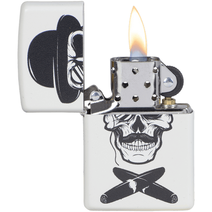 Zippo Pk Collection Skull With Cigars Matte White
