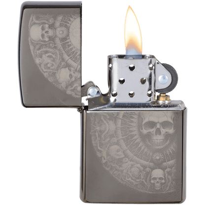 Zippo Pk Collection Wheel Skulls Black Ice