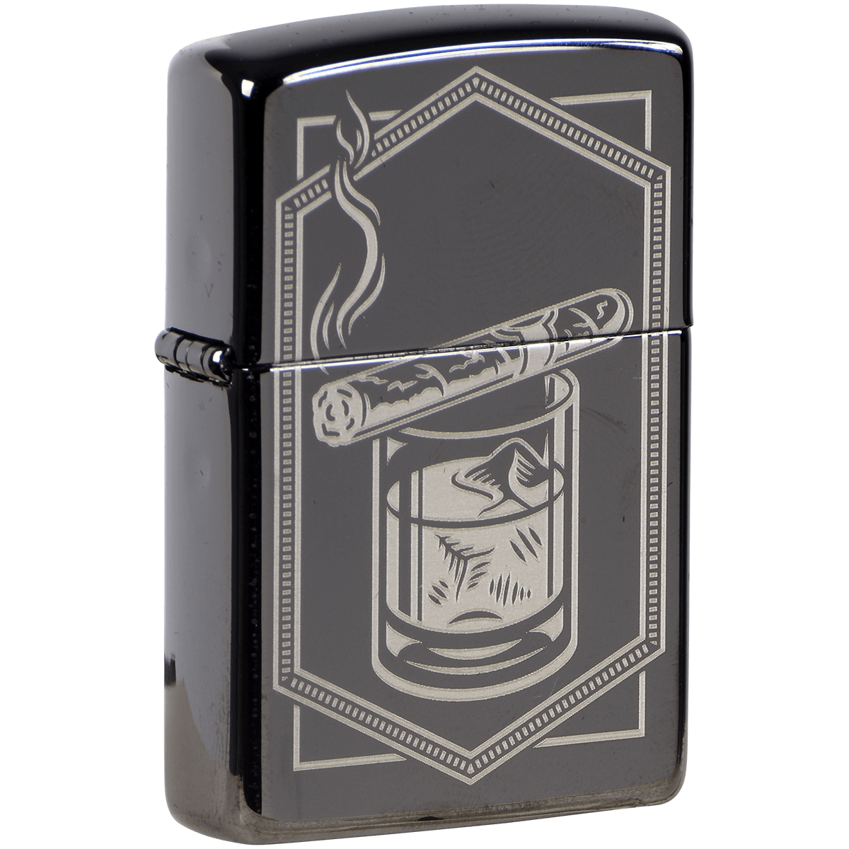 Zippo Pk Collection Cigar With Whiskey Glass Matte Black Finish