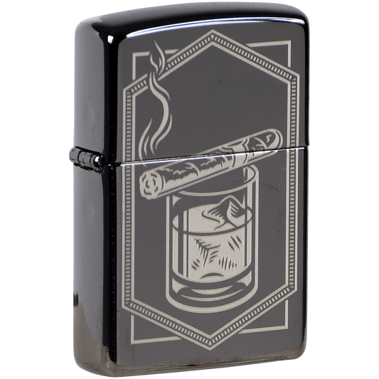 Zippo Pk Collection Cigar With Whiskey Glass Matte Black Finish