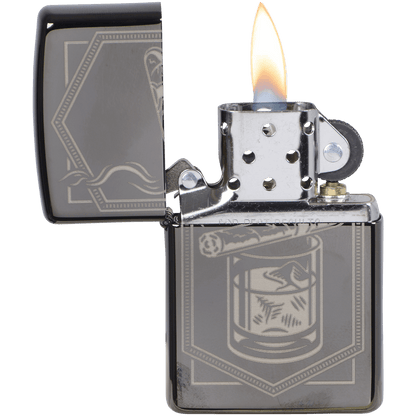 Zippo Pk Collection Cigar With Whiskey Glass Matte Black Finish
