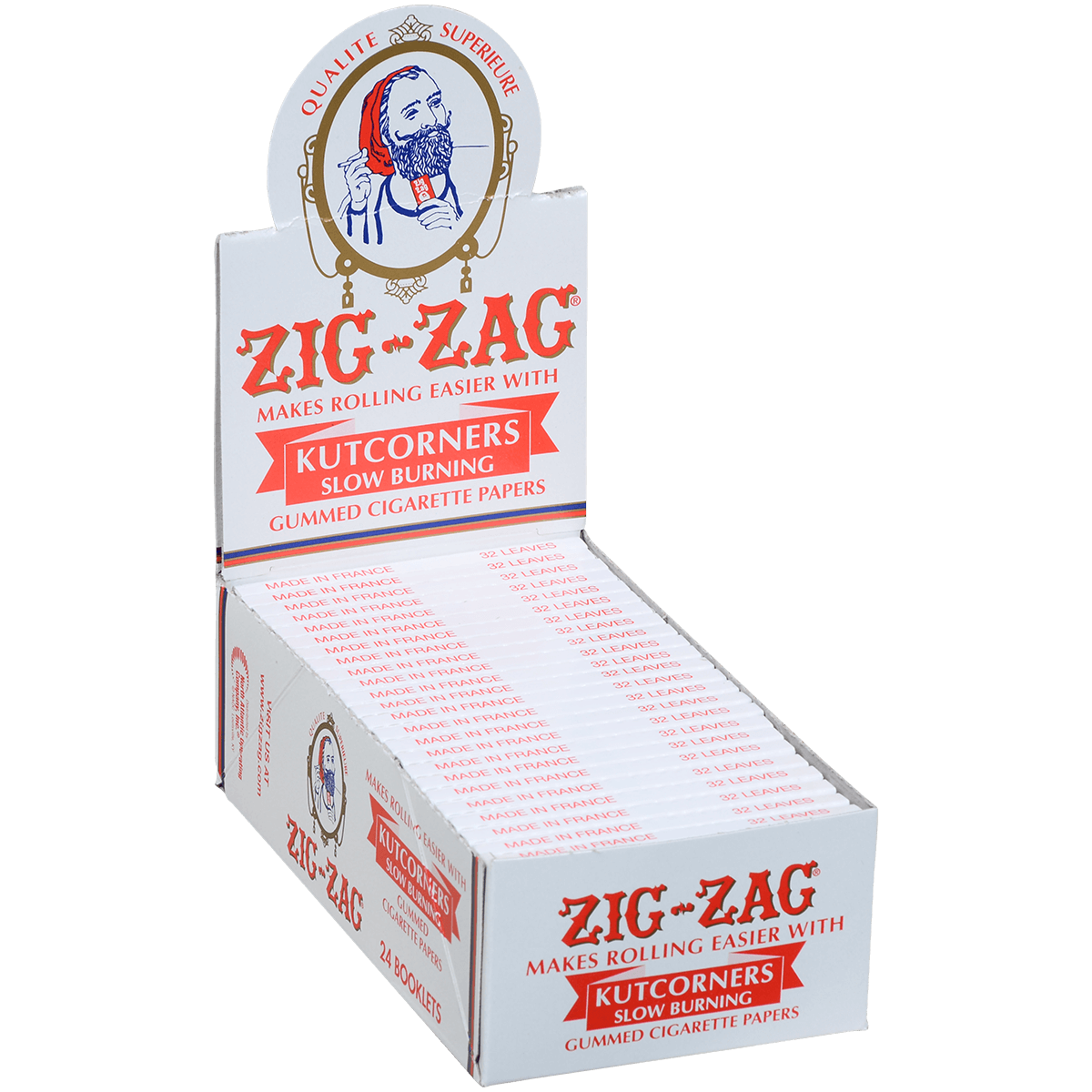 Papers Zig Zag Kutcorners Slow Burning White 70X37Mm 24/32 Ct. Box